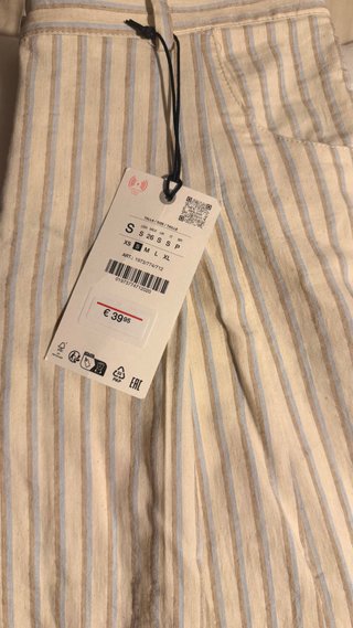 Pantalones Zara rayas beige y celeste con etiqueta