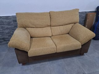 Sofá 3 y 2 plazas tela beige y marrón