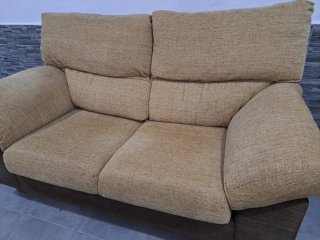 Sofá 3 y 2 plazas tela beige y marrón