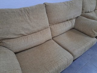 Sofá 3 y 2 plazas tela beige y marrón