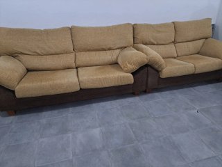 Sofá 3 y 2 plazas tela beige y marrón