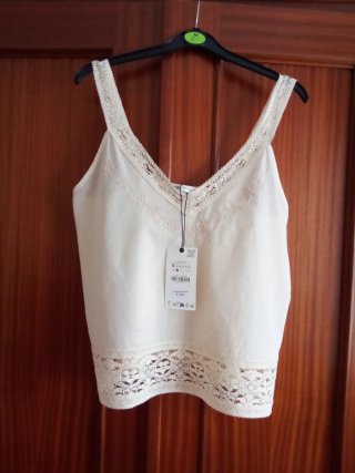 ZARA Bordado Encaje Beige Talla S