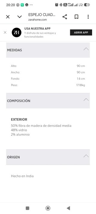 Espejo Cuadrado Zara Home Efecto Envejecido