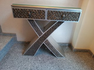Consola recibidor X plateada cristal