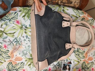 Bolso de mano mujer gris y rosa