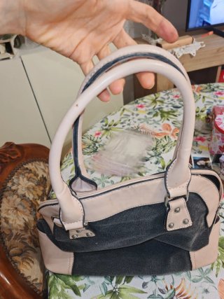 Bolso de mano mujer gris y rosa