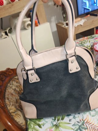 Bolso de mano mujer gris y rosa