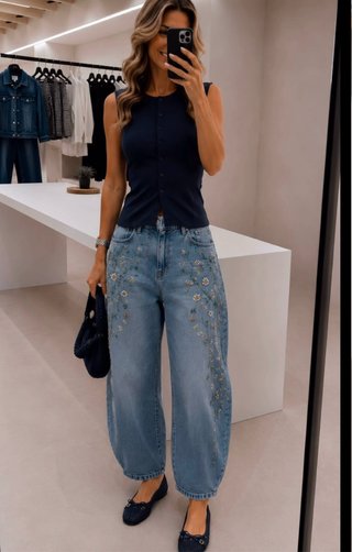 Jeans barrel bordados