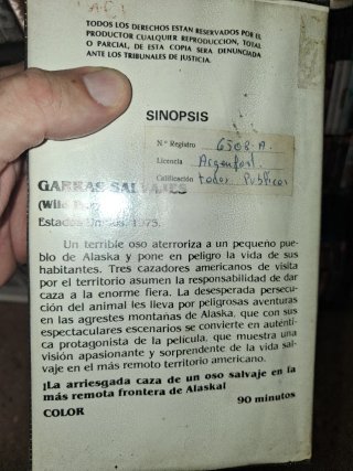 Vhs garras salvajes(rareza)