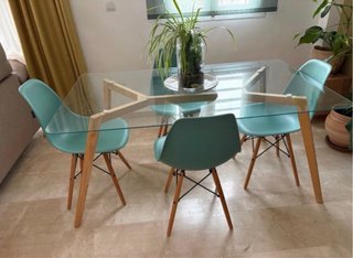 Mesa comedor cristal y madera