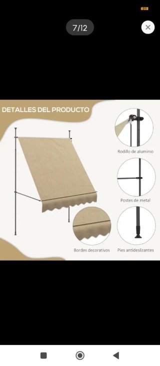 Toldo retráctil beige para jardín