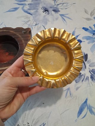 Cenicero Vintage Madera y Latón Años 70