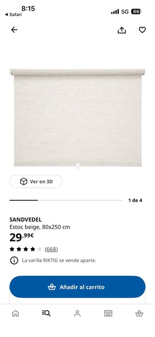 Estor Ikea SANDVEDEL beige 80x250cm