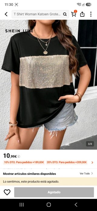Camiseta Negra Shein Talla 4XL Strass Dorado NUEVA
