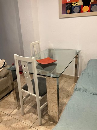 Mesa Comedor Cristal + 4 Sillas Blancas