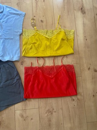 Lote Ropa Mujer: Blusa Azul y Pantalón Beige