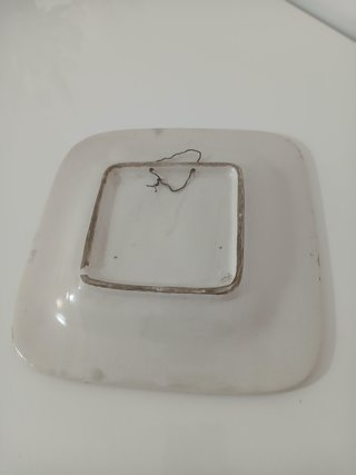 Piatto quadrato ceramica vintage paesaggio blu