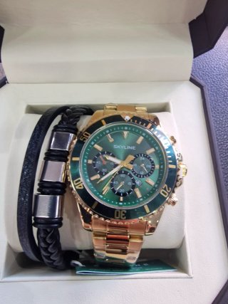 Reloj SKYLINE Oro y Verde + Pulsera