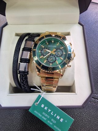 Reloj SKYLINE Oro y Verde + Pulsera
