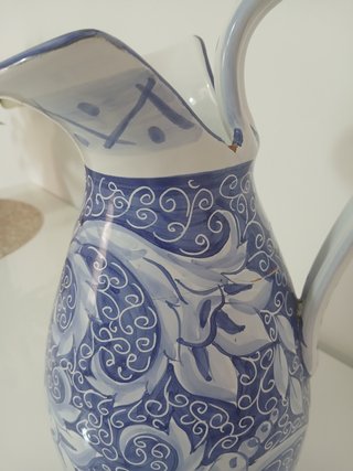Brocca Ceramica Maiolica Blu Cobalto Vintage H 35