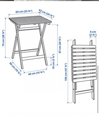 Mesa y 2 sillas de madera para balcón