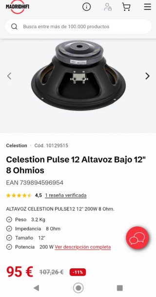 Celestion Pulse 12 Altavoz Bajo 8 Ohmios