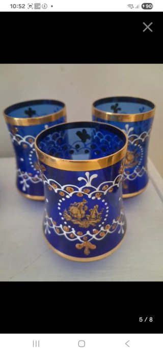 Servizio bicchieri Murano blu e oro