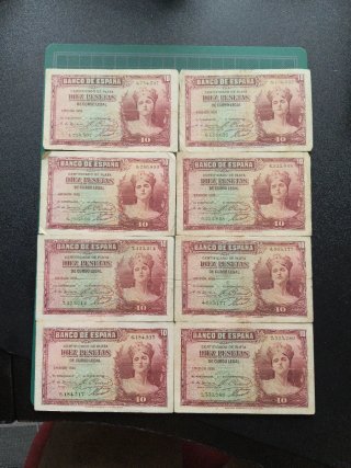 8 Billetes: 10 Pesetas 1935 Republica Española