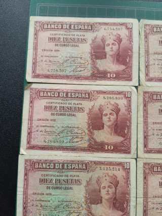 8 Billetes: 10 Pesetas 1935 Republica Española