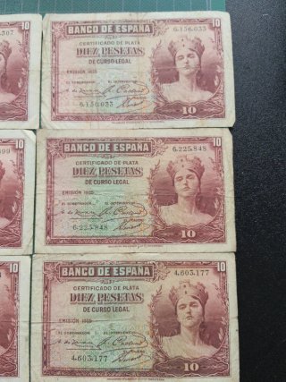 8 Billetes: 10 Pesetas 1935 Republica Española