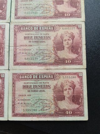 8 Billetes: 10 Pesetas 1935 Republica Española