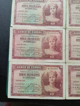 8 Billetes: 10 Pesetas 1935 Republica Española