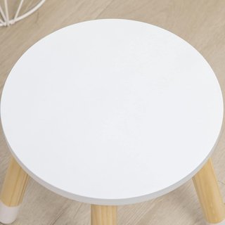 Conjunto de Tocador para Niños de Madera, Mesa de Maquillaje con Espejo y 2 Cajones y Taburete de Estilo Escandinavo, Blanco y Color Madera