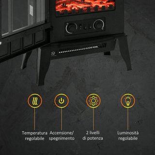 Estufa Eléctrica de Suelo Potencia 1000W / 2000W Con Efecto Llama de Brillo Regulable, Chimenea Eléctrica Con Temperatura Regulable y Protección Contra Sobrecalentamiento, 39X23X56.5Cm, Negro