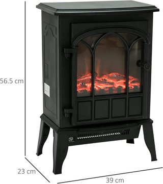 Estufa Eléctrica de Suelo Potencia 1000W / 2000W Con Efecto Llama de Brillo Regulable, Chimenea Eléctrica Con Temperatura Regulable y Protección Contra Sobrecalentamiento, 39X23X56.5Cm, Negro