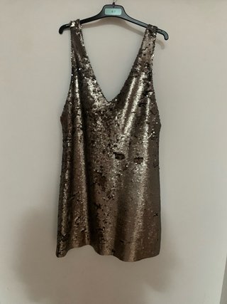Vestido fiesta lentejuelas dorado/plateado Talla M