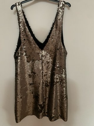 Vestido fiesta lentejuelas dorado/plateado Talla M