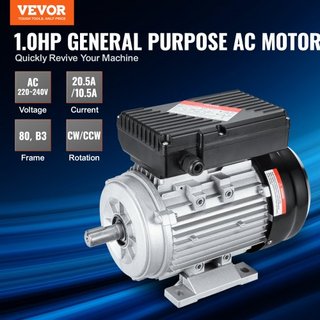 Motor Eléctrico de 0.75KW 1400 rpm, AC 220~240V 5.45A, Marco 80, B3, Motor de Compresor de Aire Monofásico, Eje Con Diente de 19mm, Rotación CW/CCW para Maquinaria Agrícola y Equipos Generales