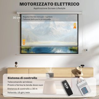 Pantalla de Proyector Motorizada de 84 Pulgadas 4K HD Formato 16:9, Pantalla de Proyector Motorizada Eléctrica con Control Remoto, para Casa, Cine, Oficina, Exterior, 212X8X150 Cm, Blanca