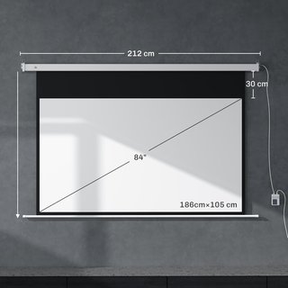 Pantalla de Proyector Motorizada de 84 Pulgadas 4K HD Formato 16:9, Pantalla de Proyector Motorizada Eléctrica con Control Remoto, para Casa, Cine, Oficina, Exterior, 212X8X150 Cm, Blanca