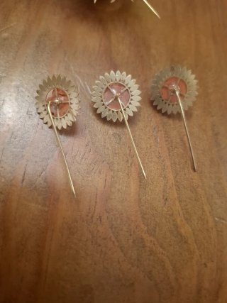 Juego Alfileres Oro Coral Rosa 18K,para dolorosa