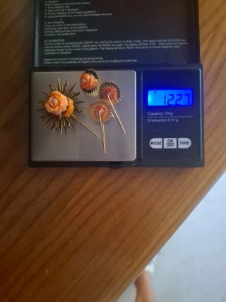 Juego Alfileres Oro Coral Rosa 18K,para dolorosa