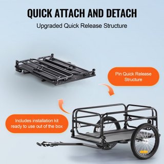 Remolque de Carga para Bicicleta, Capacidad de Carga de 72.5 kg, Carro de Bicicleta de Alta Resistencia, Almacenamiento Compacto Plegable y Liberación Rápida con Enganche Universal, Ruedas de 40.6...