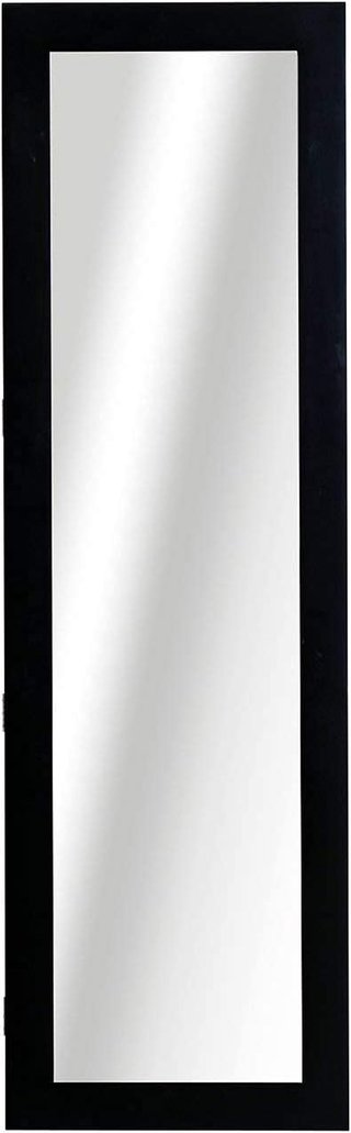 – Armario Joyero de Pared con Espejo en Madera MDF, Negro, 37X9.5X121Cm