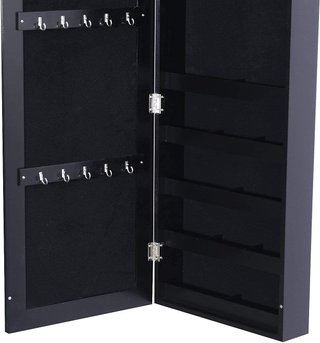 – Armario Joyero de Pared con Espejo en Madera MDF, Negro, 37X9.5X121Cm