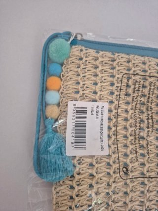Bolso de mano rafia beige con pompones