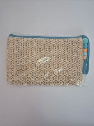 Bolso de mano rafia beige con pompones