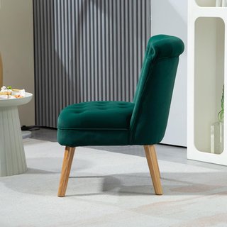 Sillón para Sala de Estar y Comedor con Asiento Acolchado, Silloncito de Habitación con Patas de Madera y Tejido Efecto Terciopelo, 60X66X79 Cm, Verde
