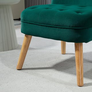 Sillón para Sala de Estar y Comedor con Asiento Acolchado, Silloncito de Habitación con Patas de Madera y Tejido Efecto Terciopelo, 60X66X79 Cm, Verde