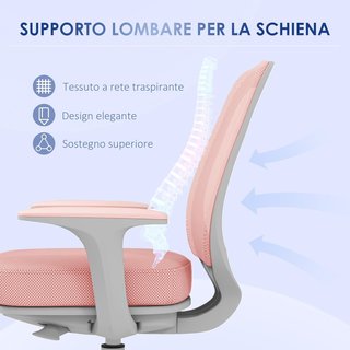 Silla de Oficina Ergonómica Ajustable con Respaldo Transpirable, Silla de Escritorio de Tela de Malla, 55X48X82.5-94.5 Cm, Rosa
